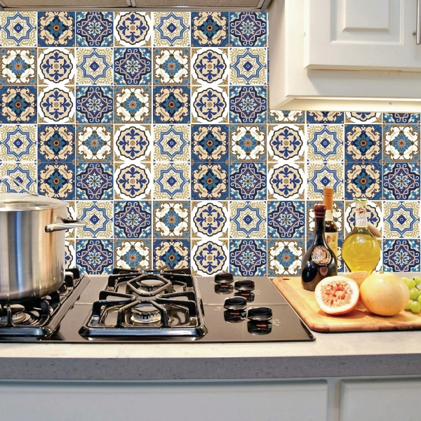 12PCs Blue & White Design Adhesive Tile Sticker