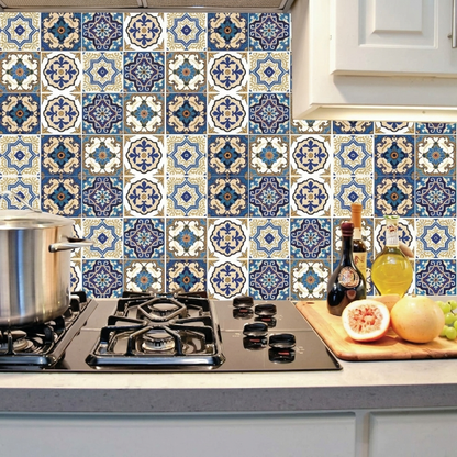 12PCs Blue & White Design Adhesive Tile Sticker