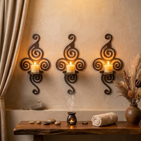 3PCs Brown Wooden Wall Mounted Shelf