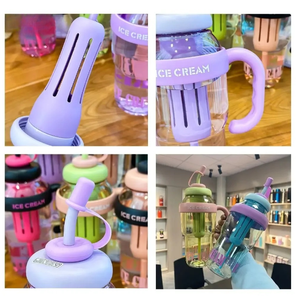 Plastic Water Bottle with Handle & Straw