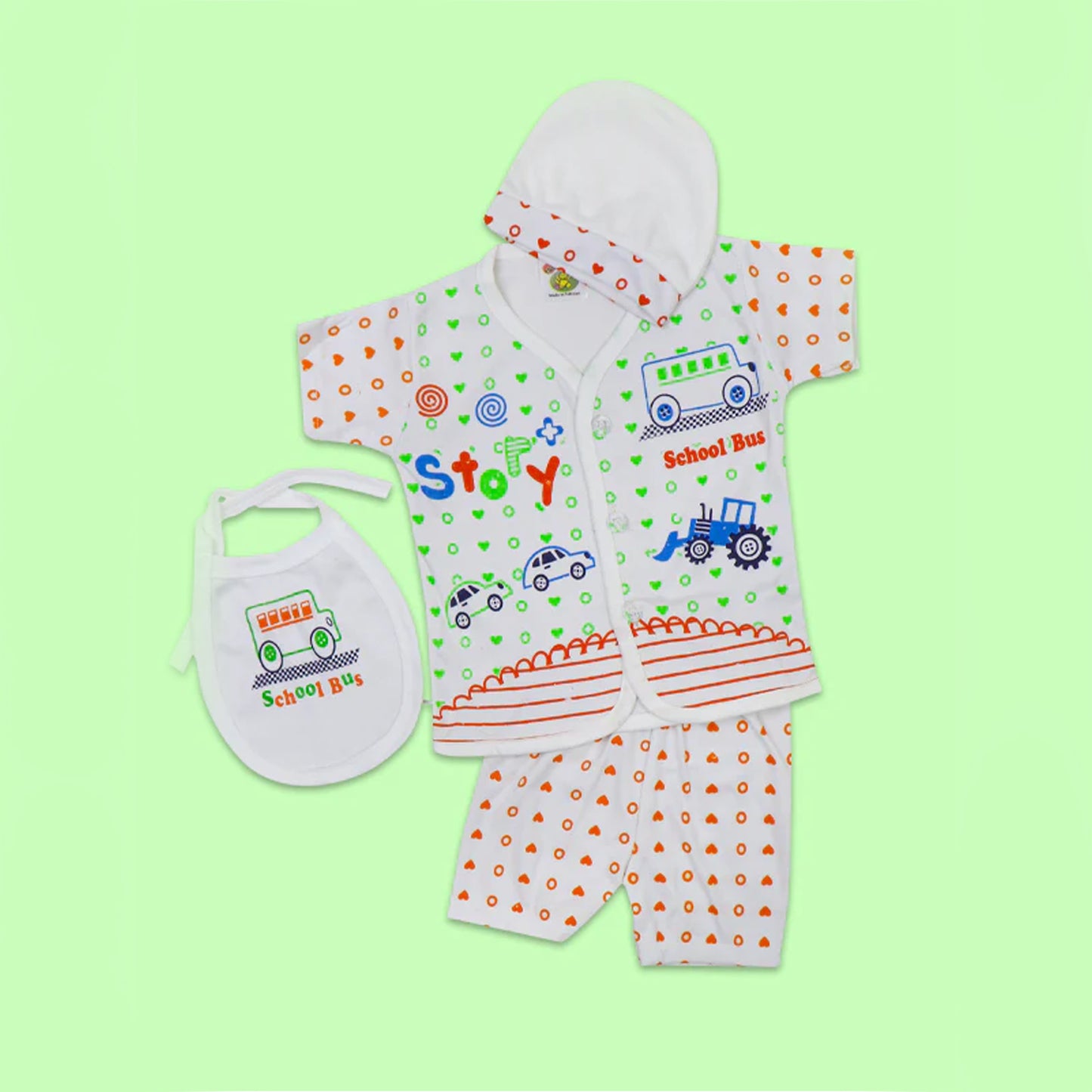 4pcs Suit Set Newborn Baby (Shirt, Pajama, Cap & Bib)