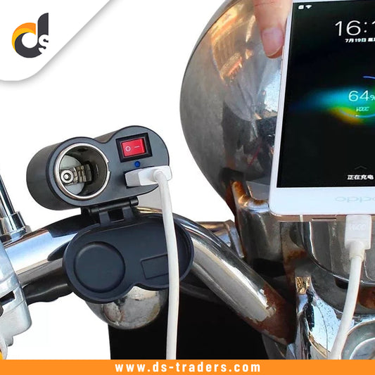 12V Motorcycle USB Charger Socket and Lighter