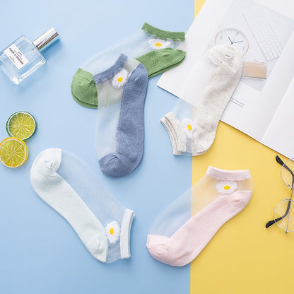 5Pairs/Set Cute Flower Printed Women's Net Socks