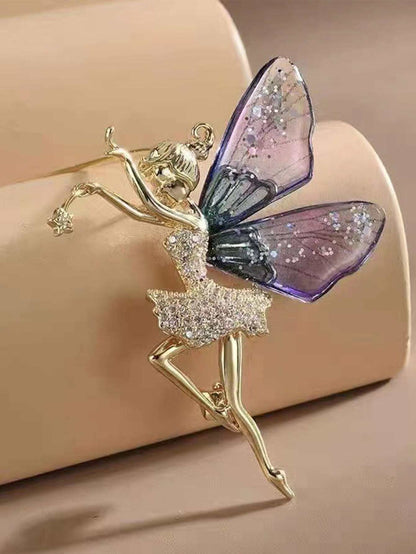 Elegant Zirconia Flying Fairy Pin Brooch