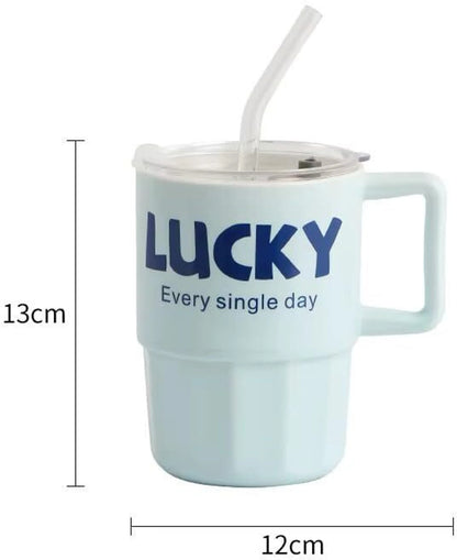 Lucky Glass Cup With Straw 380ML