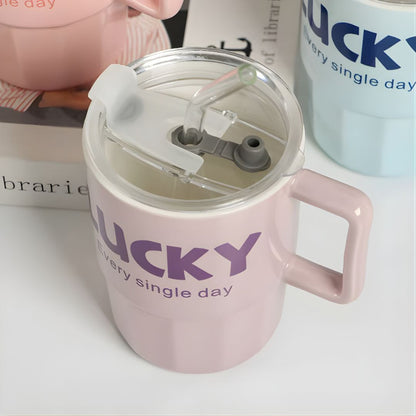 Lucky Glass Cup With Straw 380ML