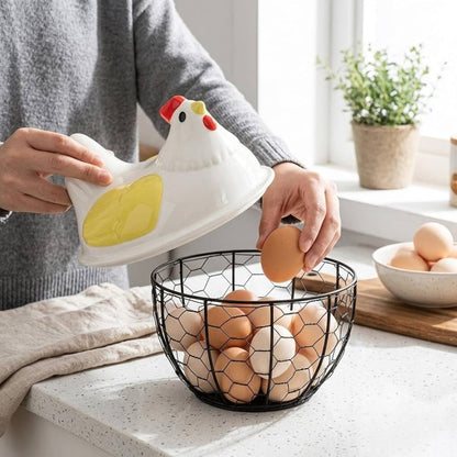 Hen-Shaped Egg Storage Basket With Lid