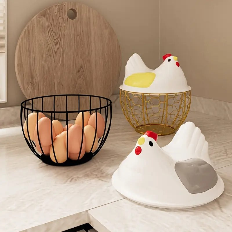 Hen-Shaped Egg Storage Basket With Lid