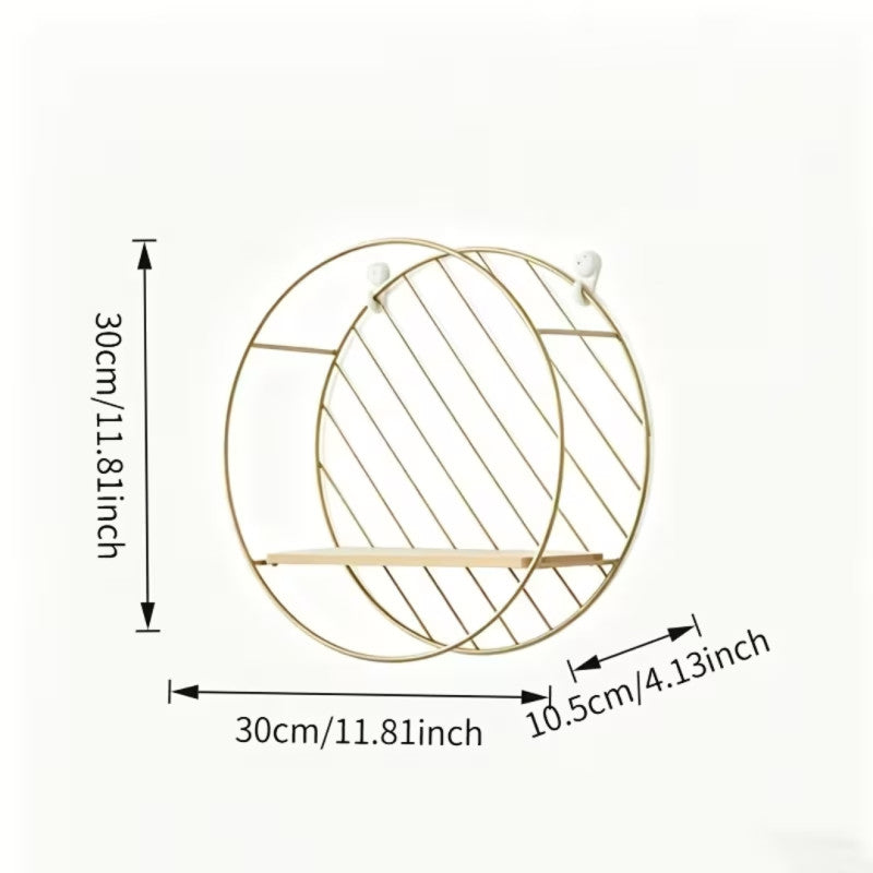 Luxury Round Metal & Wood Wall Shelf