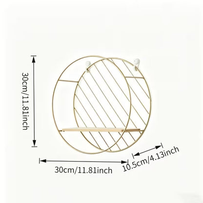 Luxury Round Metal & Wood Wall Shelf