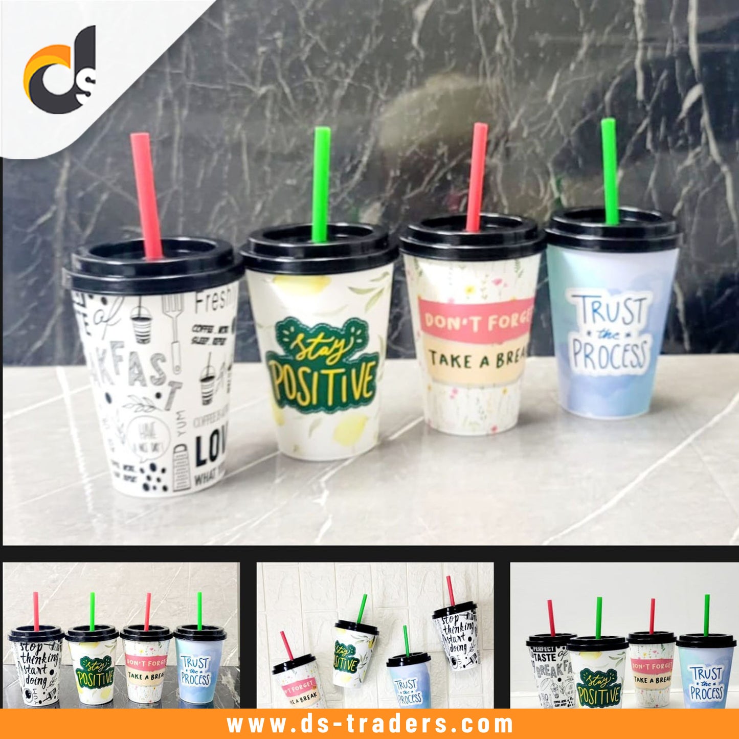 1Pc Printed Plastic Coffee Cup