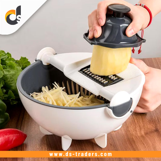 9 in 1 Hand Held Spiralizer and Vegetable Cutter with Drain Basket