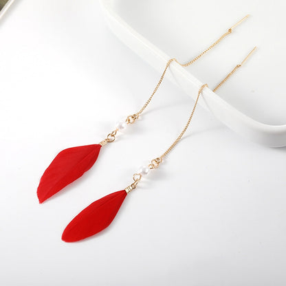 Red Feather Dangle Earrings