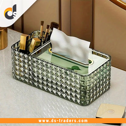 Acrylic Tissue Box Holder with Storage Compartments