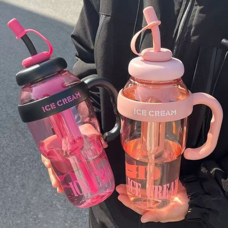 Plastic Water Bottle with Handle & Straw