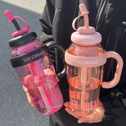 Plastic Water Bottle with Handle & Straw