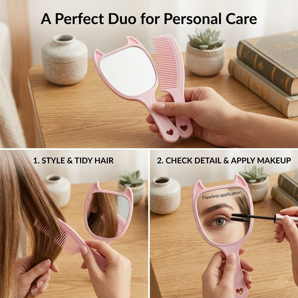 2 In 1 Hand Mirror Comb Set