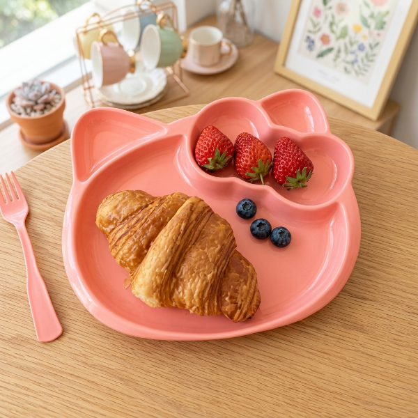2Pcs Kitty Plate Set with Fork & Spoon