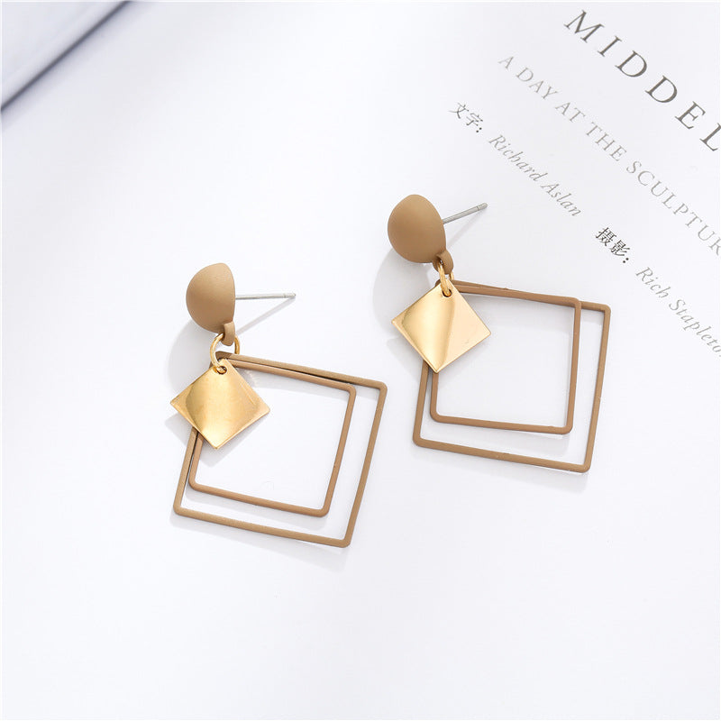 Double Square Drop Dangle Earrings