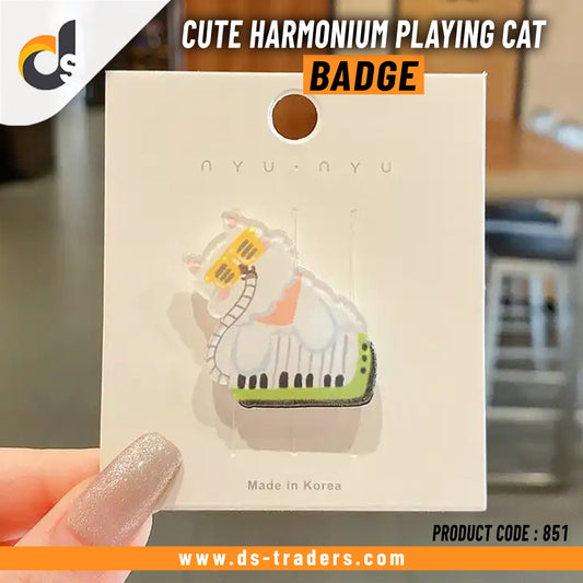 Cute Harmonium Playing Cat Badge