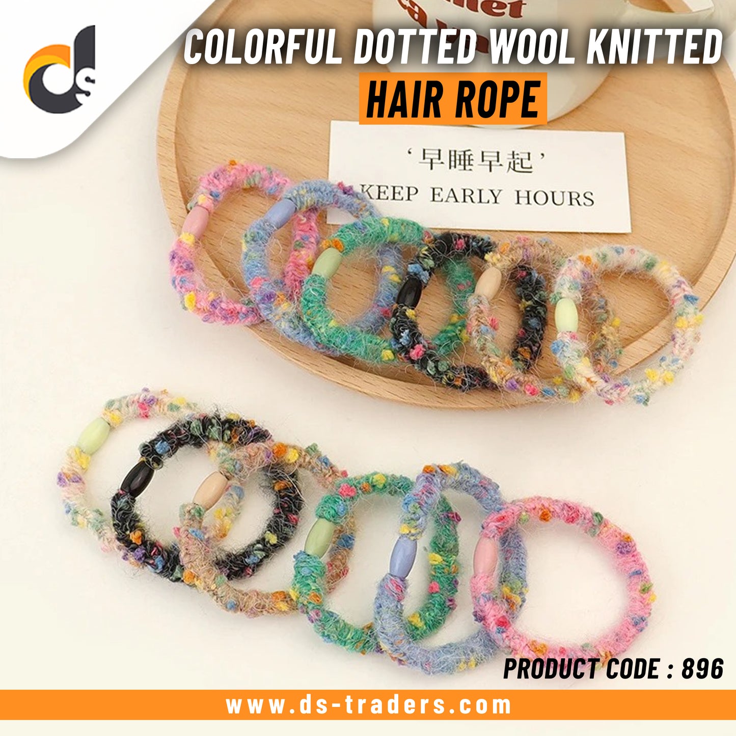 Colorful Dotted Wool Knitted Hair Rope (Hand Made)