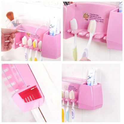 2-in-1 Self Adhesive Wall Mounted Toothbrush Rack Holder