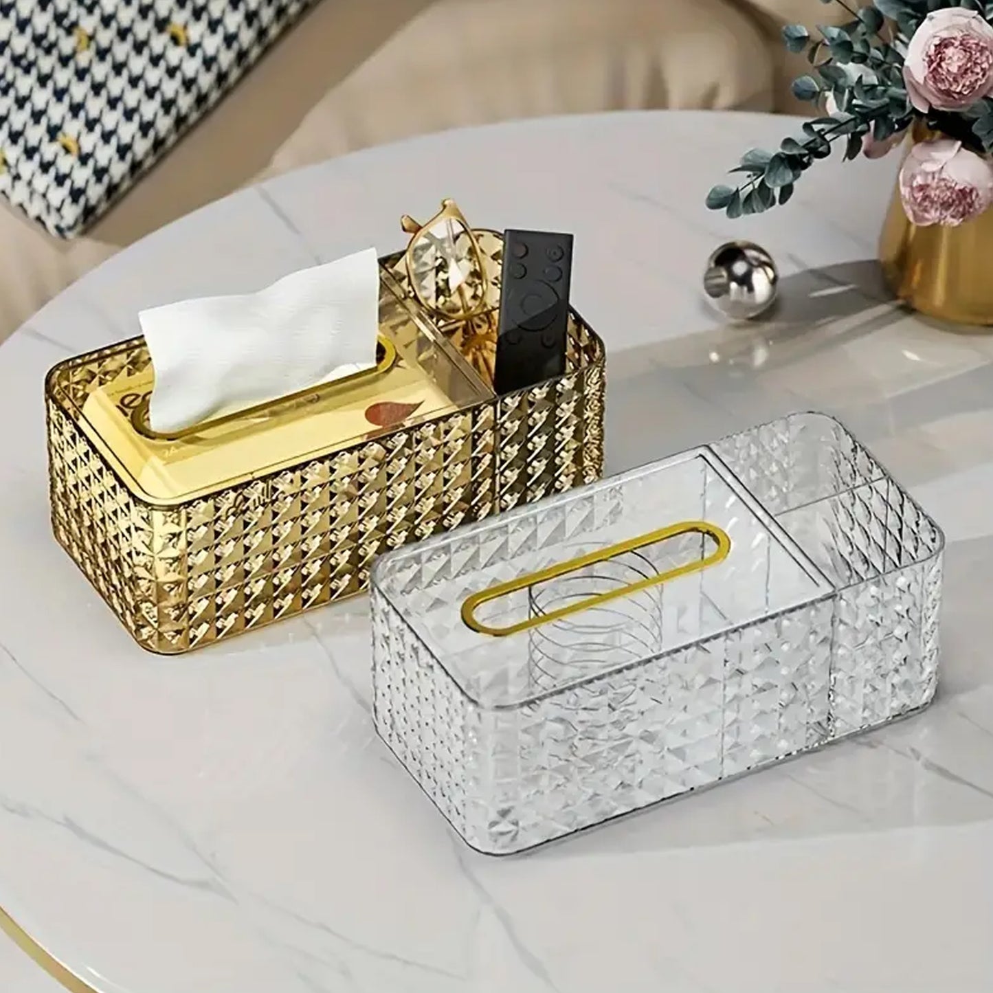 Acrylic Tissue Box Holder with Storage Compartments