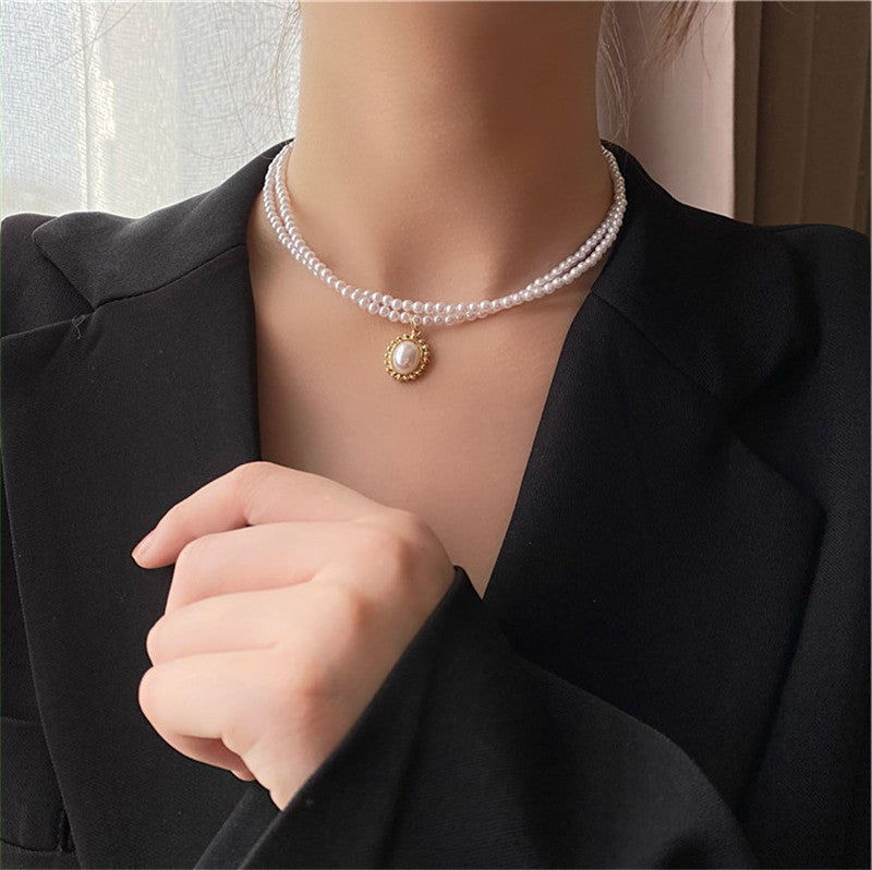 Double Layer Pearl Choker Necklace