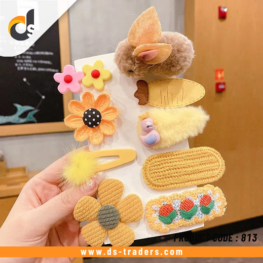 9 Pcs Beautiful Design Wool Knitted hair clips (Hand Made)