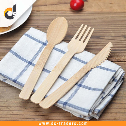 4Pc Each Disposable Bamboo Knife, Fork and Spoon Set