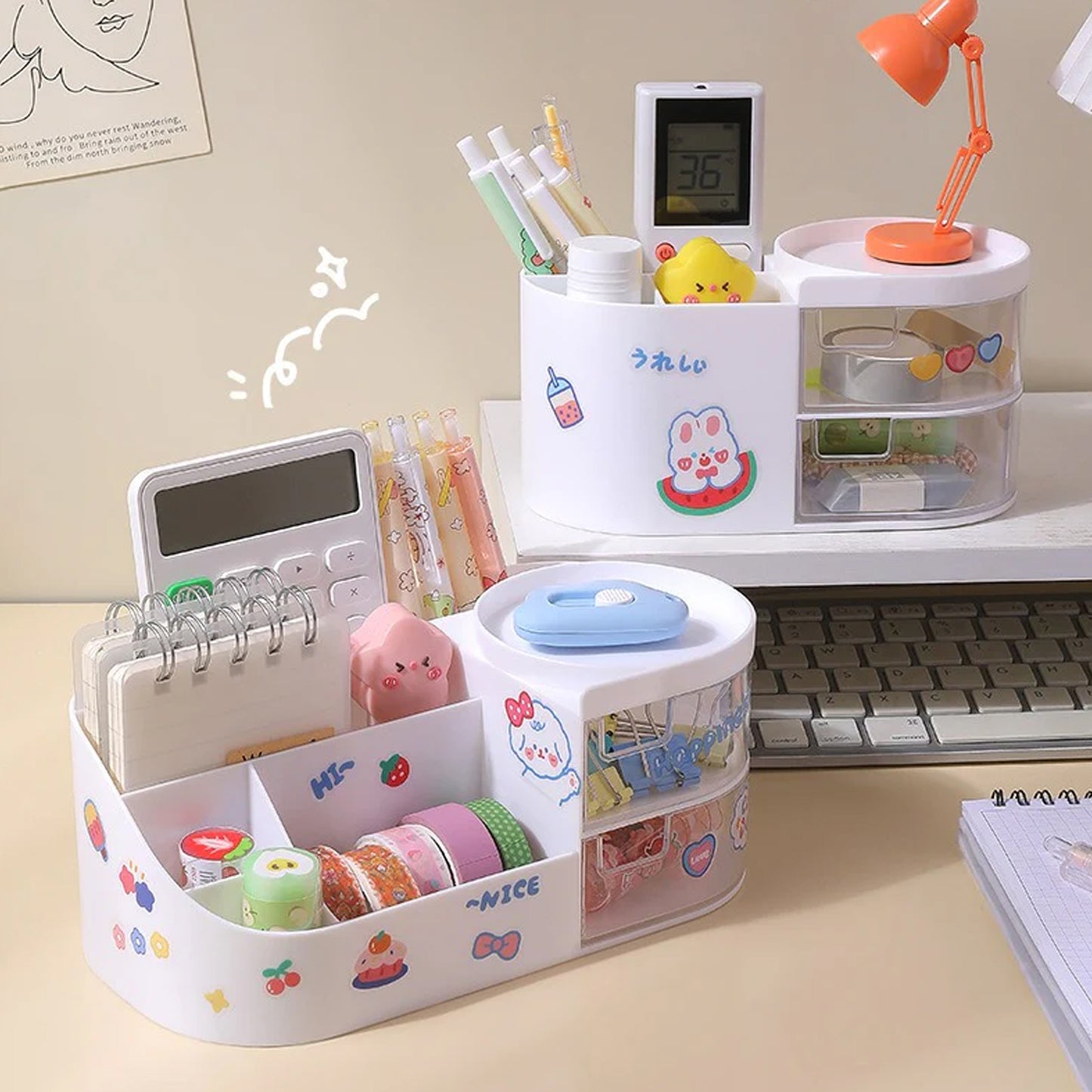 Multiple Compartments Cosmetic & Stationary Storage Box