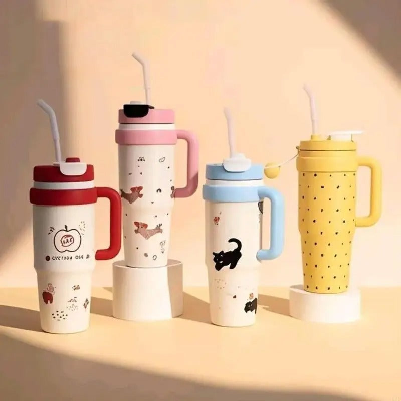 Stainless Steel Heat Insulated Water Bottle with Straw