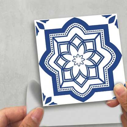 12PCs Blue & White Design Adhesive Tile Sticker