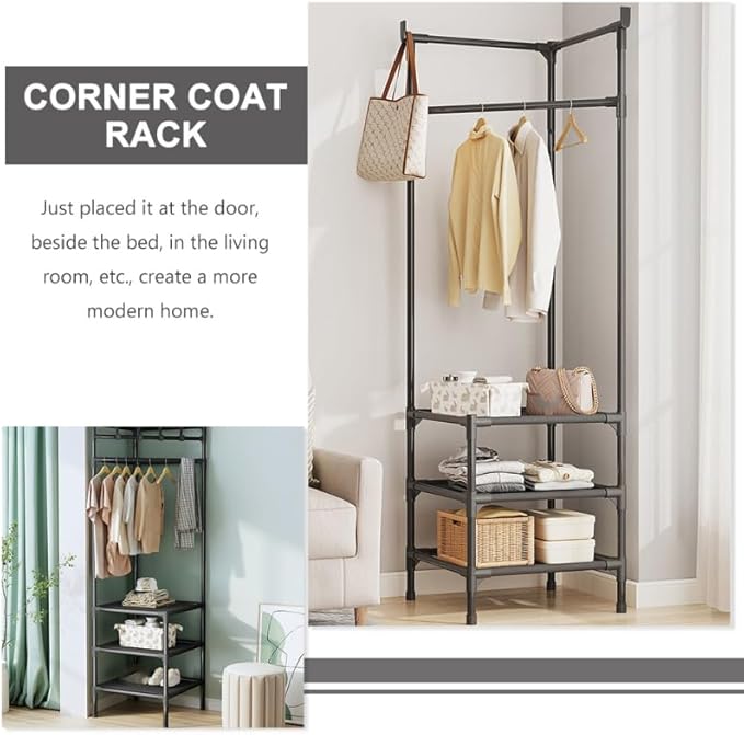 Corner Coat Rack With Mlti Storage Shelf Cabinet