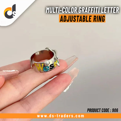 Cute Multi-Color Graffiti Letter Adjustable Ring