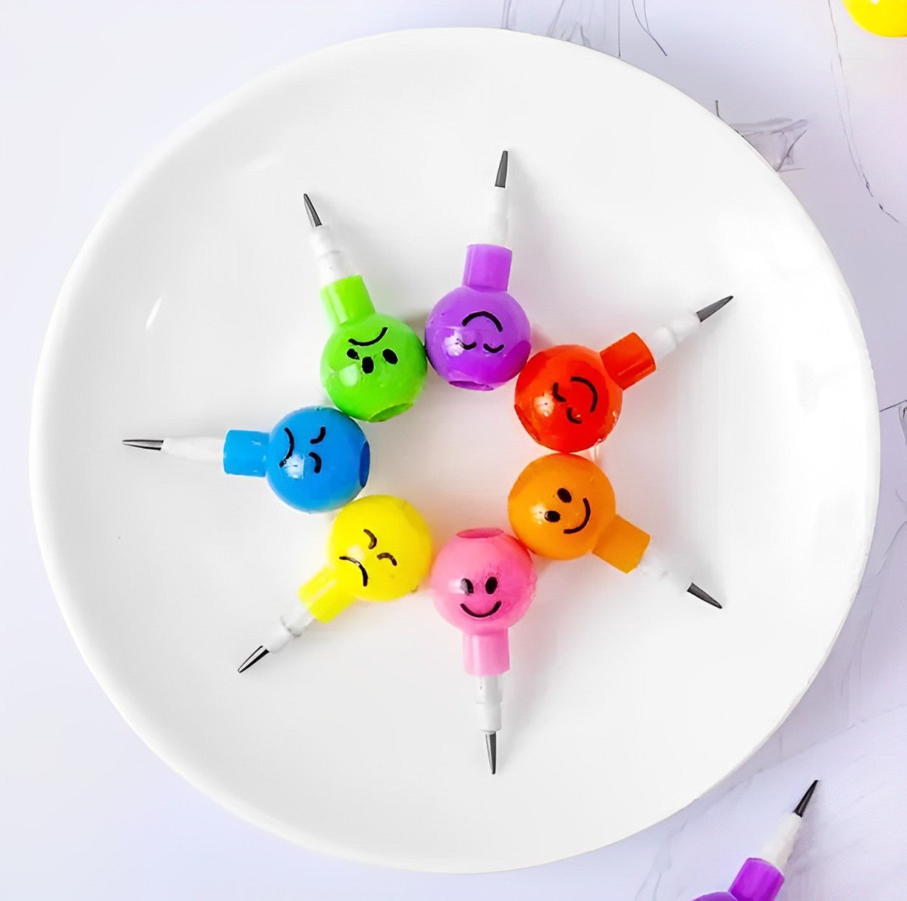 Smiley Gift Pencil & Marker Set – 10 Colorful Faces (Set of 2)