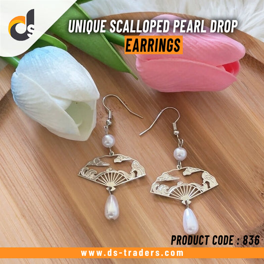 Unique Scalloped Pearl Drop Earrings