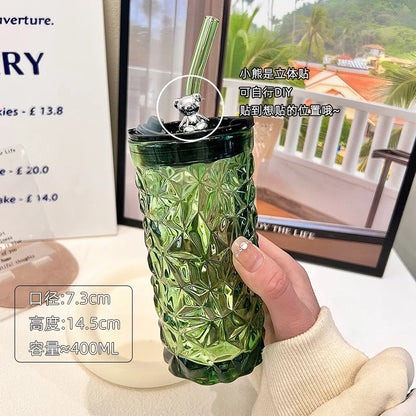 Diamond Acrylic Glass Bear Cup with Lid