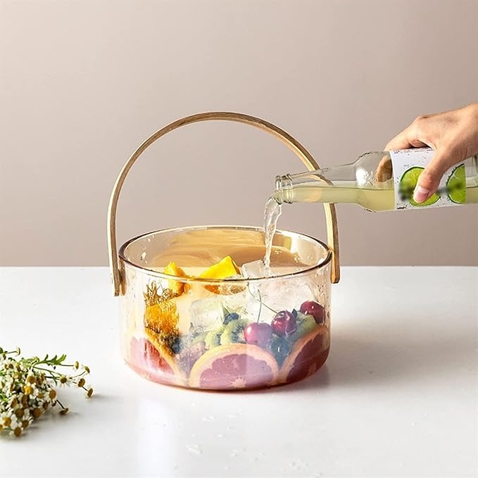 Round Glass Storage Basket with Wooden Handle