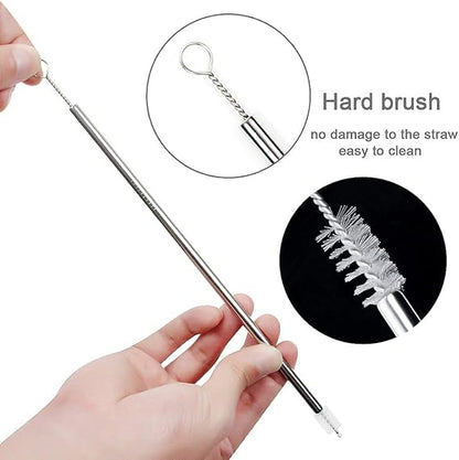 Stainless Steel Straw Spoon And Cleaning Brush 3pcs Set