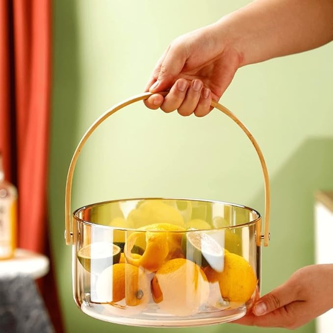 Round Glass Storage Basket with Wooden Handle