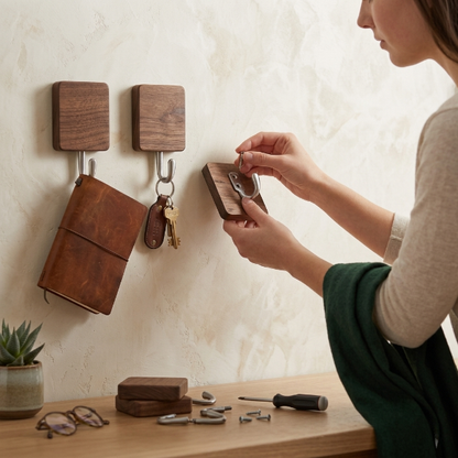 5PCs Set Self-Stick Wooden Hooks