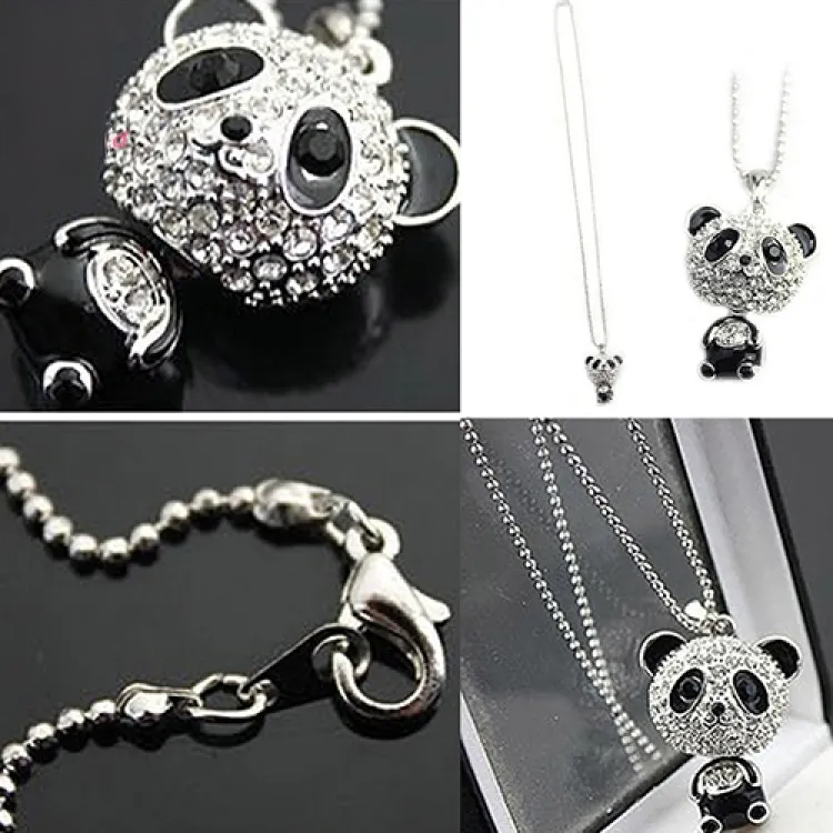Cute Panda Rhinestone Pendant Necklace