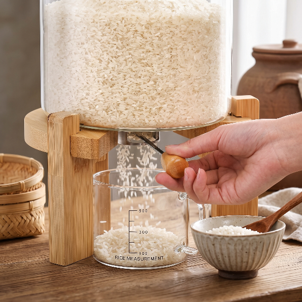 Elegant Rice Storage Jar With Wooden Stand 5.5L