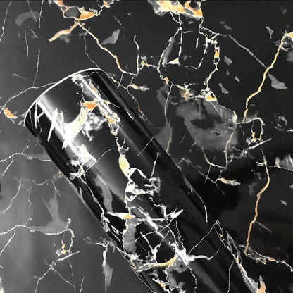 Waterproof Black & Golden Marble Sheet (60cm x 2m)