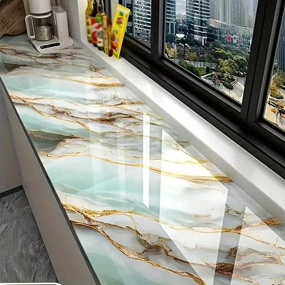Waterproof Green & Golden Marble Sheet (60cm x 2m)