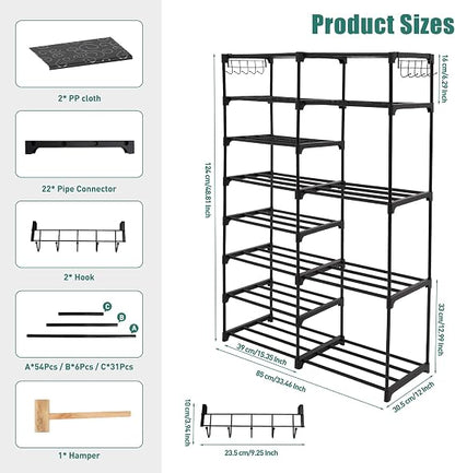 7 Layer Durable Metal Shoe Rack with Side Pockets