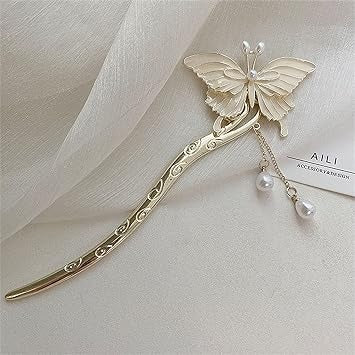 Charming Metal Butterfly Pearl Hair Stick