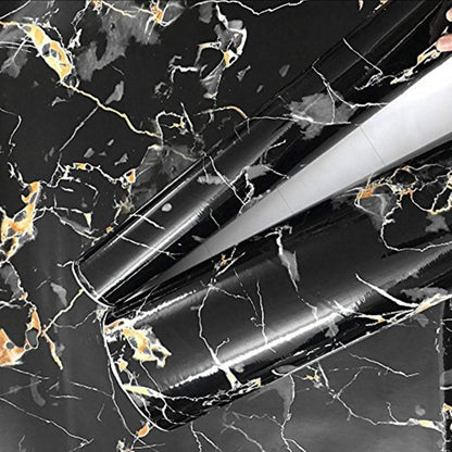 Waterproof Black & Golden Marble Sheet (60cm x 2m)