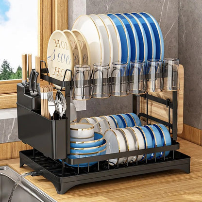 2 Layer Metal Dish Drainer Kitchen Rack